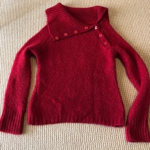 Misswan Brand Red Sweater with Button Neckline